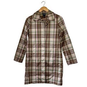 Gap plaid long trench water resistant raincoat